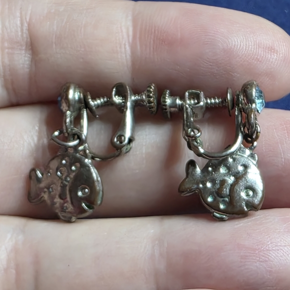 Quirky Fish Clip-On Earrings with Blue Gems 625 - Picture 5 of 5